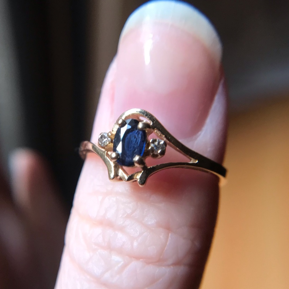Antique 14K Sapphire Diamond Solid Gold Ring - Picture 2 of 15